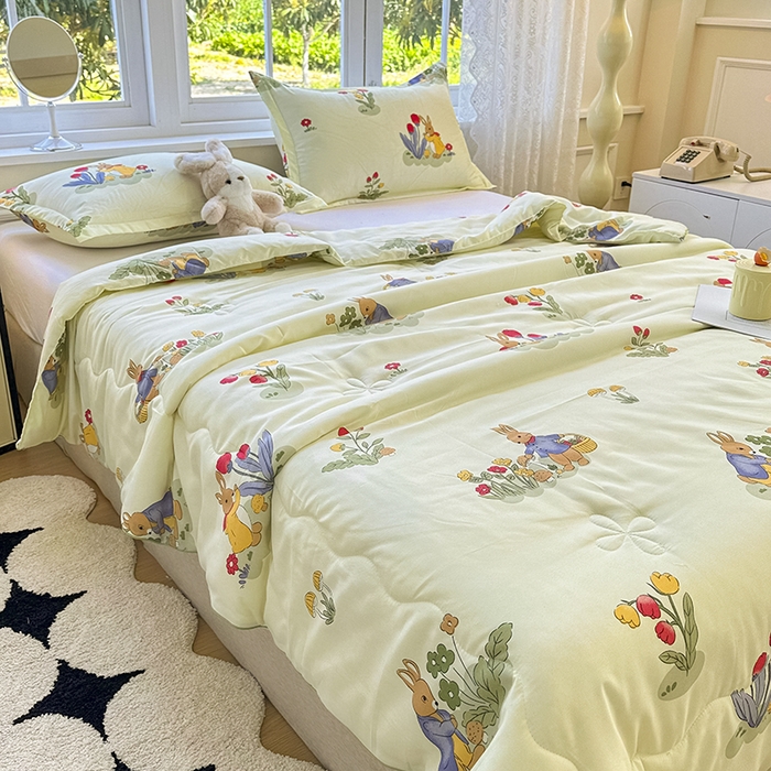 91家纺网 家纺一手货源 找家纺 友承家纺 2025新款A类母婴级大豆夏被夏凉被空调被 花丛兔