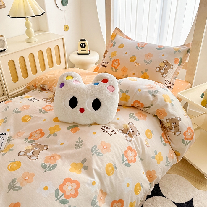 91家纺网 家纺一手货源 找家纺 卡普二店 2024新款爆款加厚卡通小清新全棉纯棉学生宿舍三件套床笠隔天可拿 秋日森林