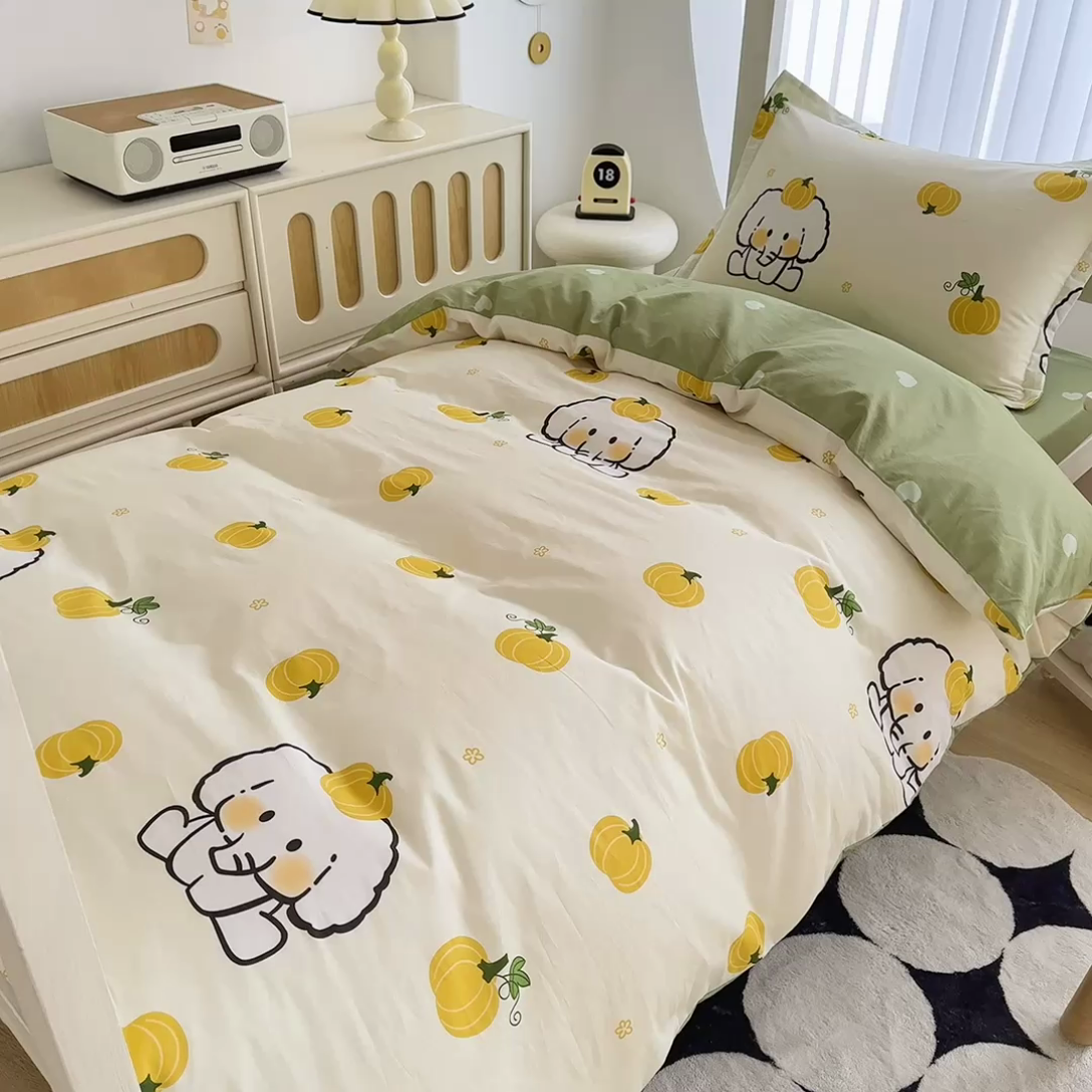 91家纺网 家纺一手货源 找家纺 卡普 2025新款爆款加厚卡通小清新全棉纯棉学生宿舍三件套床笠隔天可拿南语小象