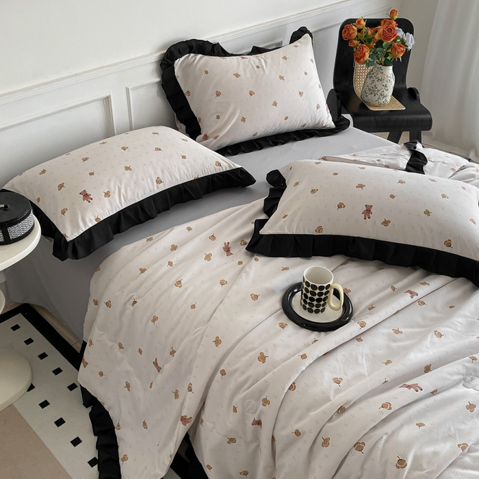 91家纺网 家纺一手货源 找家纺 乐沐家纺 2025新款法式花边夏被四件套 夏被-晚秋