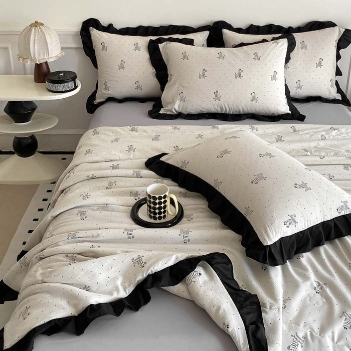 91家纺网 家纺一手货源 找家纺 乐沐家纺 2025新款法式花边夏被四件套 夏被-秘境