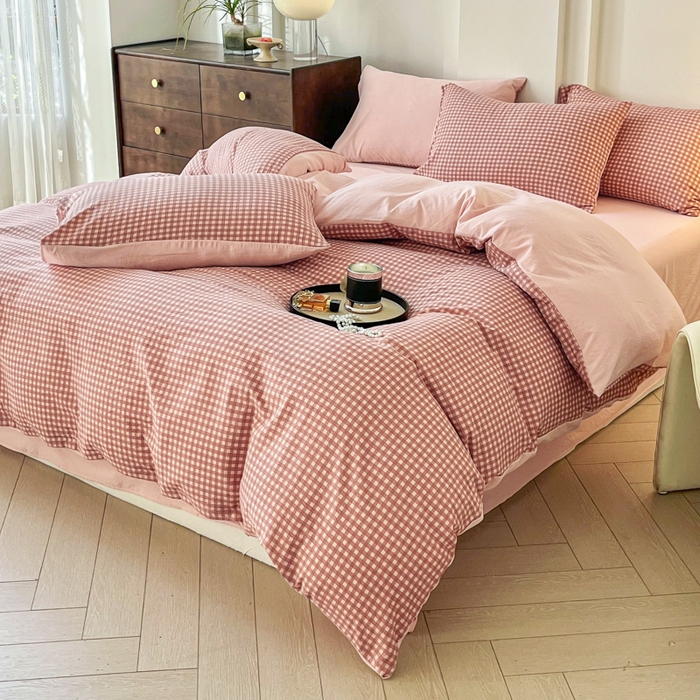 91家纺网 家纺一手货源 找家纺 （总）优米家纺 2025新款色织双层纱木棉四件套