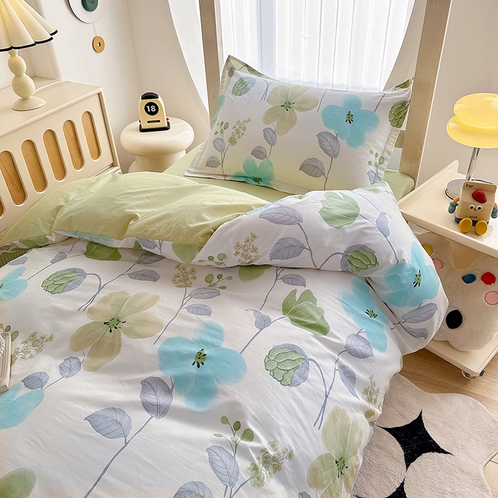 91家纺网 家纺一手货源 找家纺 卡普二店 2024新款爆款加厚卡通小清新全棉纯棉学生宿舍三件套床笠隔天可拿 花汀叶妤