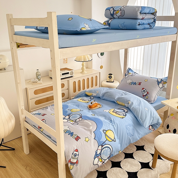 91家纺网 家纺一手货源 找家纺 卡普 2025新款爆款加厚卡通小清新全棉纯棉学生宿舍三件套床笠隔天可拿探索星球