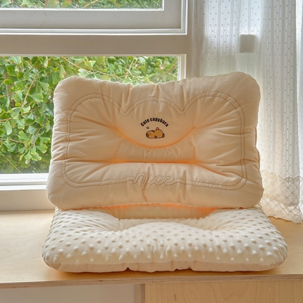 北鸣有鱼 2024新款100S全棉A类豆豆绒双拼枕学生儿童抚触柔软护颈椎枕头枕芯 卡皮巴拉