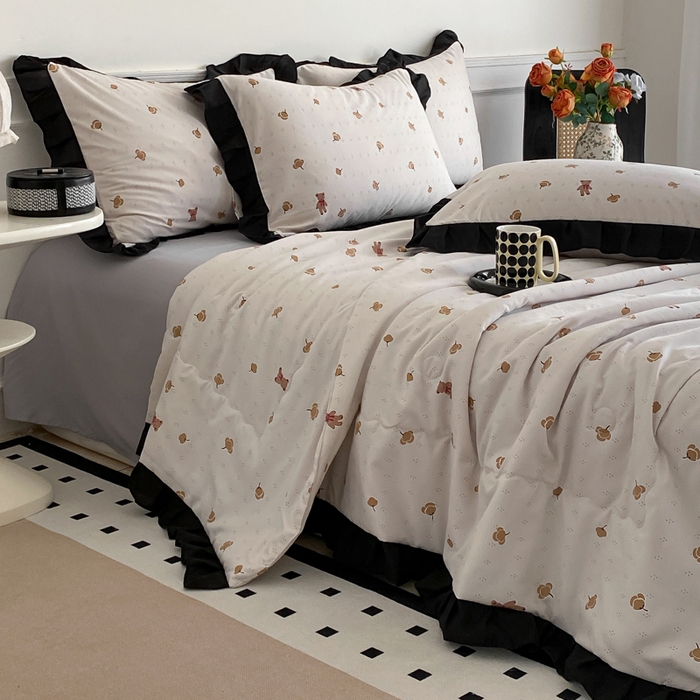 91家纺网 家纺一手货源 找家纺 乐沐家纺 2025新款法式花边夏被四件套 夏被-晚秋