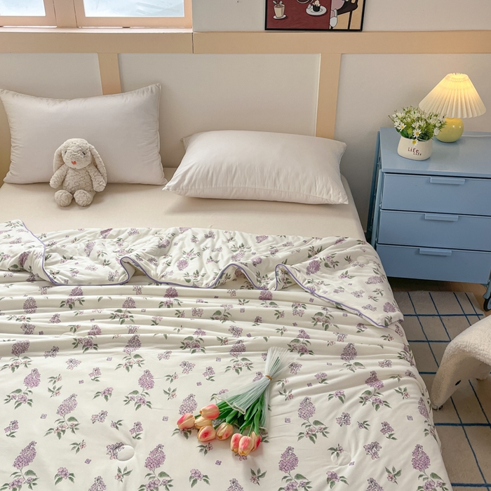 91家纺网 家纺一手货源 找家纺 龙图家纺 2025新款A类母婴针织棉夏被印花卡通凉感丝夏凉被空调被 紫萱