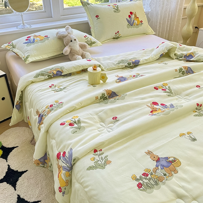 91家纺网 家纺一手货源 找家纺 友承家纺 2025新款A类母婴级大豆夏被夏凉被空调被 花丛兔