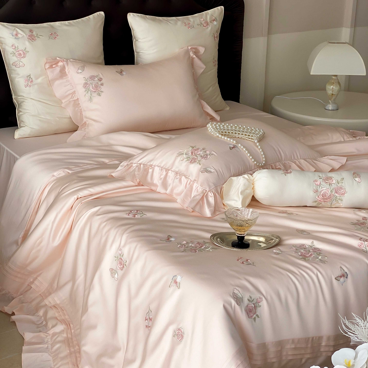 91家纺网 家纺一手货源 找家纺 MIU缪家居 2025新款100支超柔天丝棉四件套-花屿 花屿-粉