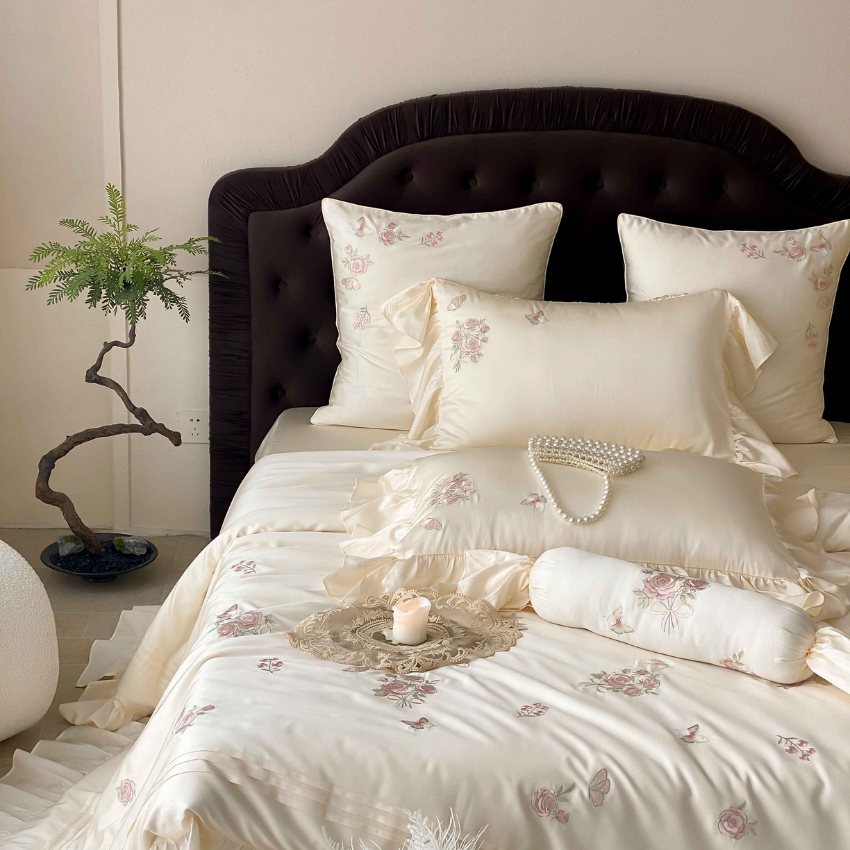 91家纺网 家纺一手货源 找家纺 MIU缪家居 2025新款100支超柔天丝棉四件套-花屿 花屿-白