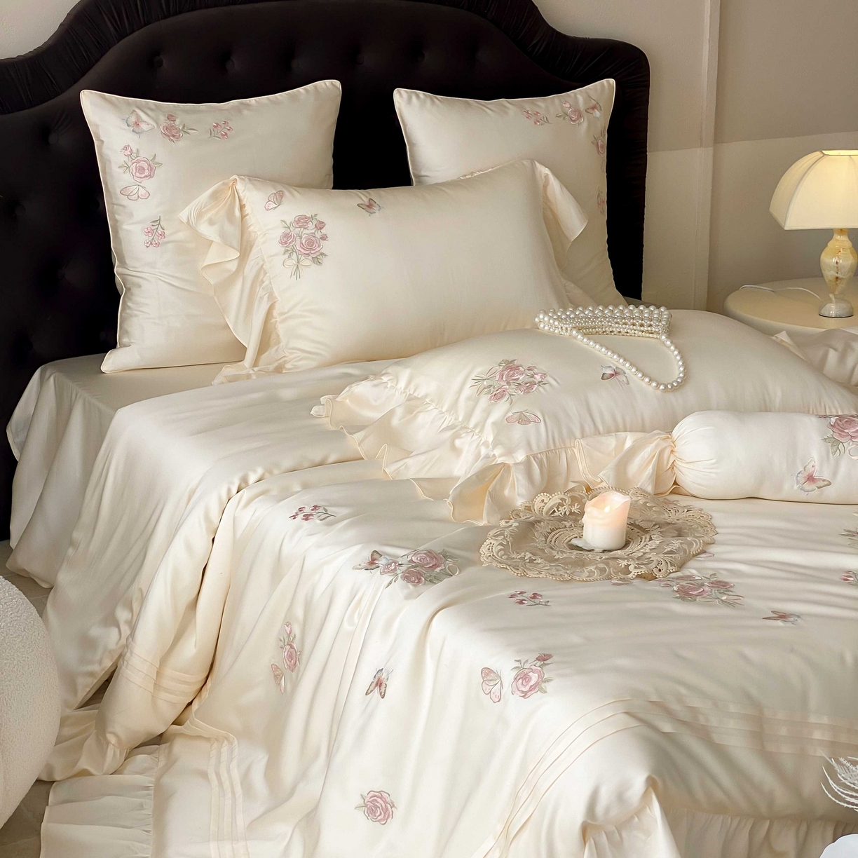 91家纺网 家纺一手货源 找家纺 MIU缪家居 2025新款100支超柔天丝棉四件套-花屿 花屿-白