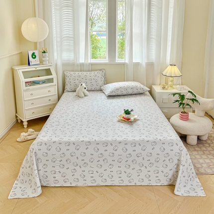 优米家纺 2025新款ins小清新双层纱印花床单 奶猫