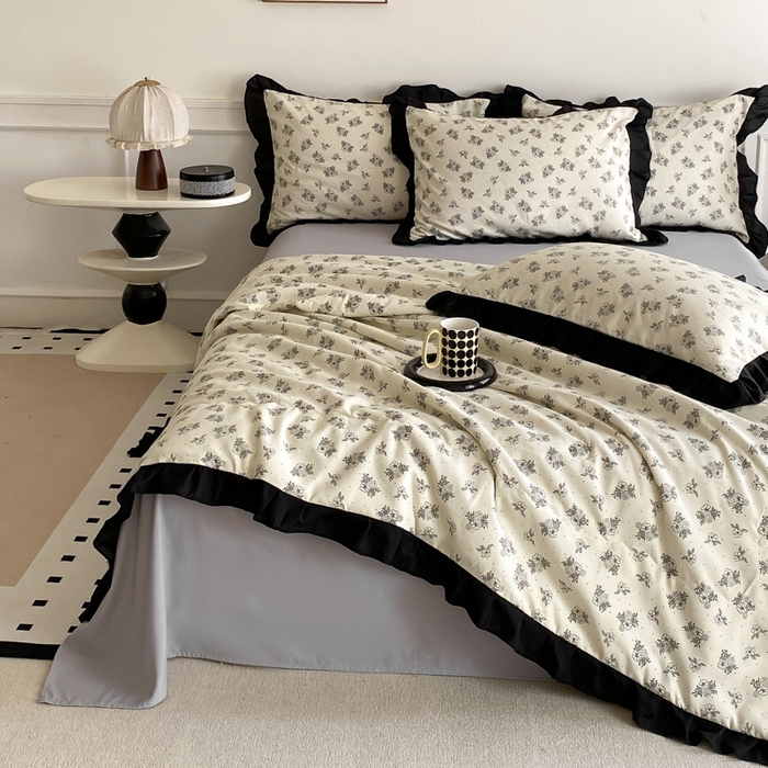 91家纺网 家纺一手货源 找家纺 乐沐家纺 2025新款法式花边夏被四件套 夏被-晨曦