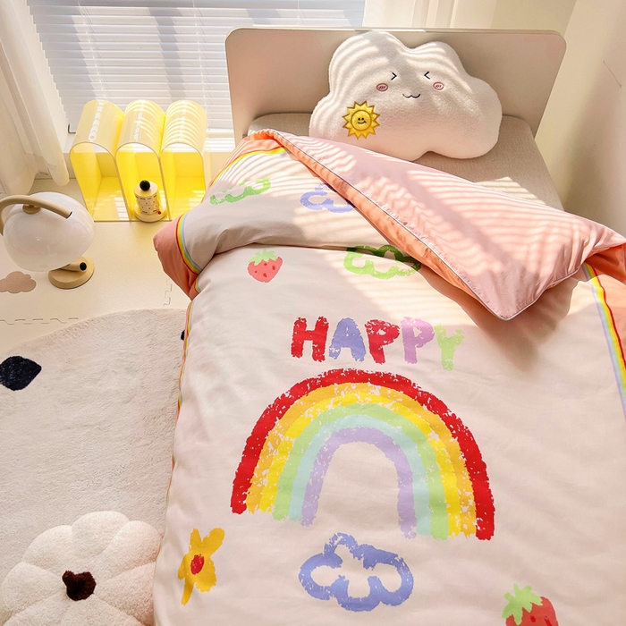 91家纺网 家纺一手货源 找家纺 梵赫 2025新款卡通全棉A类夹棉两用幼儿园儿童夏被被套 彩虹