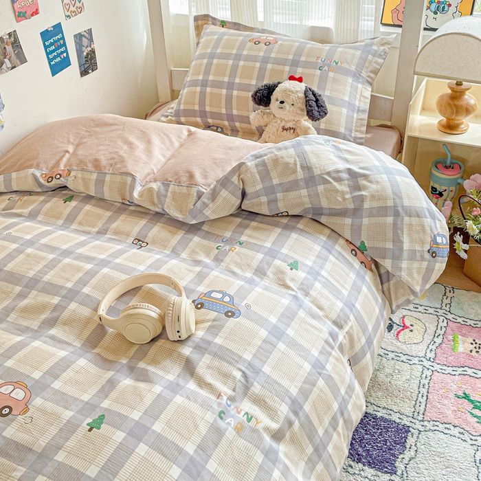 91家纺网 家纺一手货源 找家纺 卡普 2025新款爆款加厚卡通小清新全棉纯棉学生宿舍三件套床笠隔天可拿小汽车