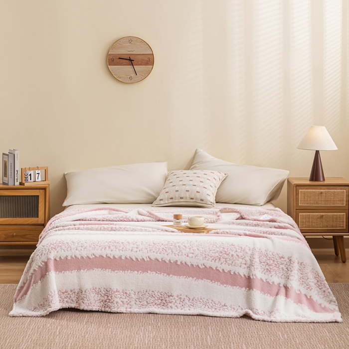 91家纺网 家纺一手货源 找家纺 潮邦 2025新款阳离子柔云毯毛毯-素影雅韵系列【可供跨境电商可压缩】 柔粉