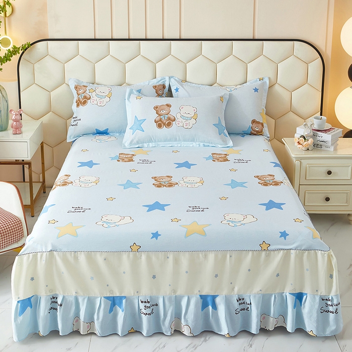 91家纺网 家纺一手货源 找家纺 （总1）安逸家纺 12868 新款全棉床裙四件套床罩学生纯棉床裙款三件套