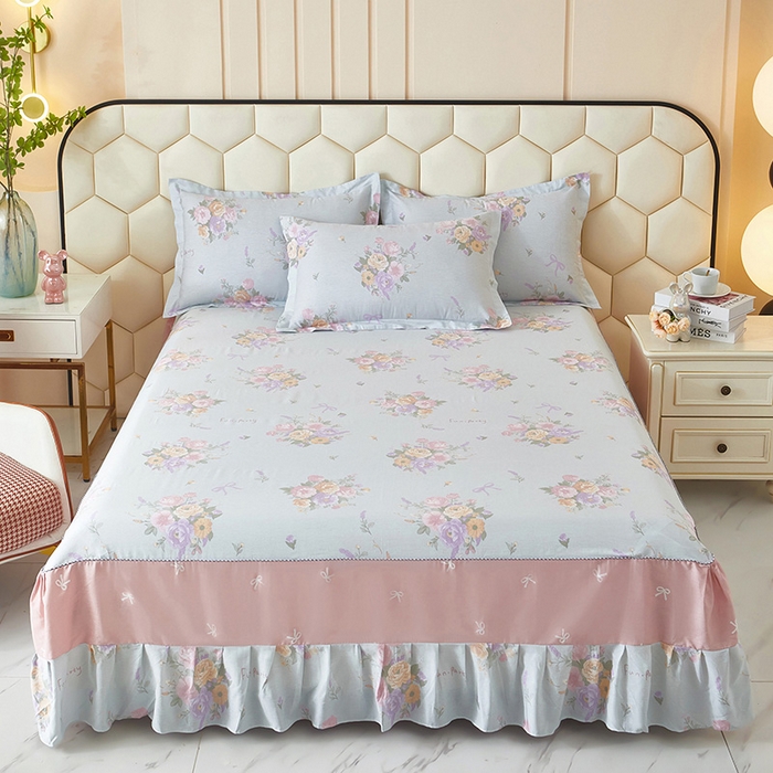 91家纺网 家纺一手货源 找家纺 （总1）安逸家纺 12868 新款全棉床裙四件套床罩学生纯棉床裙款三件套