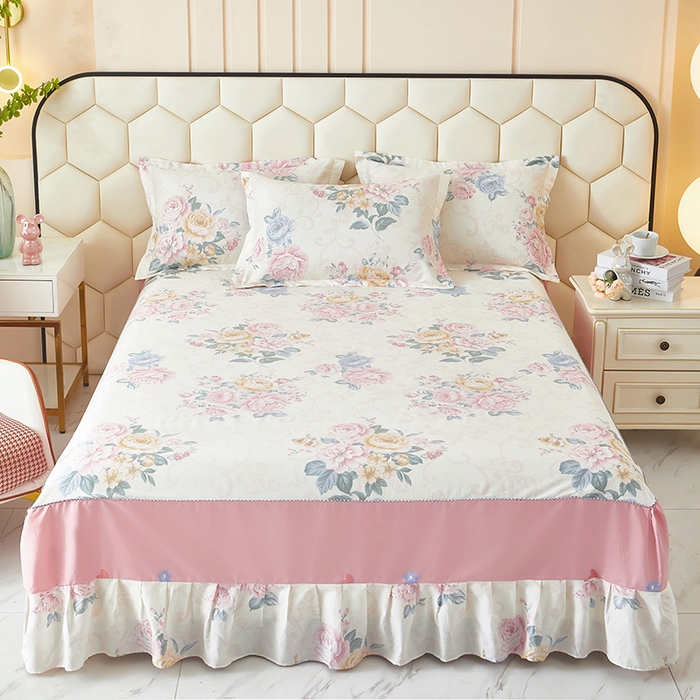 91家纺网 家纺一手货源 找家纺 （总1）安逸家纺 12868 新款全棉床裙四件套床罩学生纯棉床裙款三件套