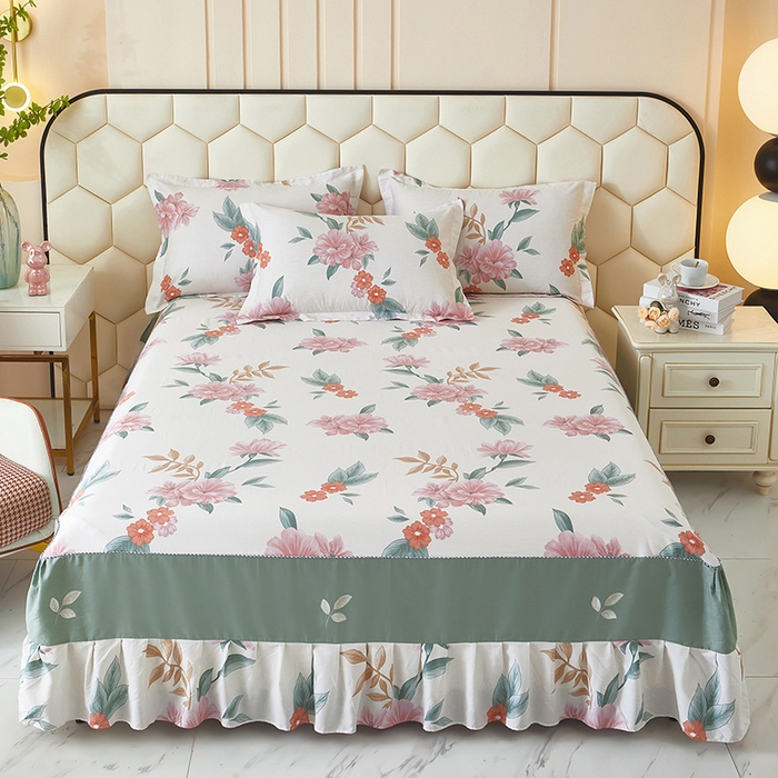 91家纺网 家纺一手货源 找家纺 （总1）安逸家纺 12868 新款全棉床裙四件套床罩学生纯棉床裙款三件套