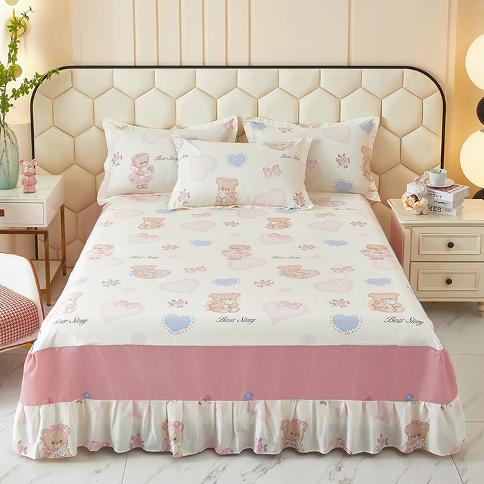 91家纺网 家纺一手货源 找家纺 （总1）安逸家纺 12868 新款全棉床裙四件套床罩学生纯棉床裙款三件套