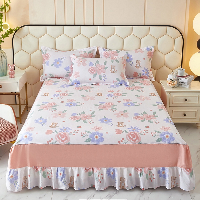 91家纺网 家纺一手货源 找家纺 （总1）安逸家纺 12868 新款全棉床裙四件套床罩学生纯棉床裙款三件套