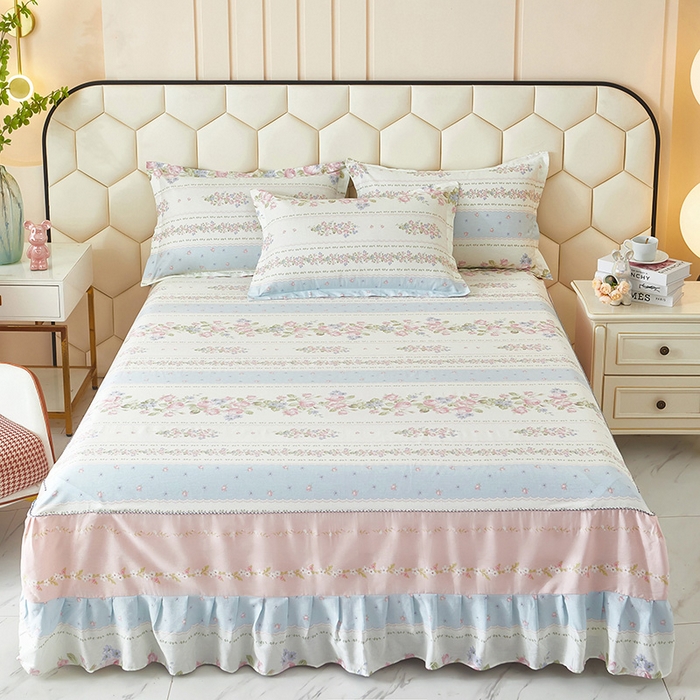 91家纺网 家纺一手货源 找家纺 （总1）安逸家纺 12868 新款全棉床裙四件套床罩学生纯棉床裙款三件套