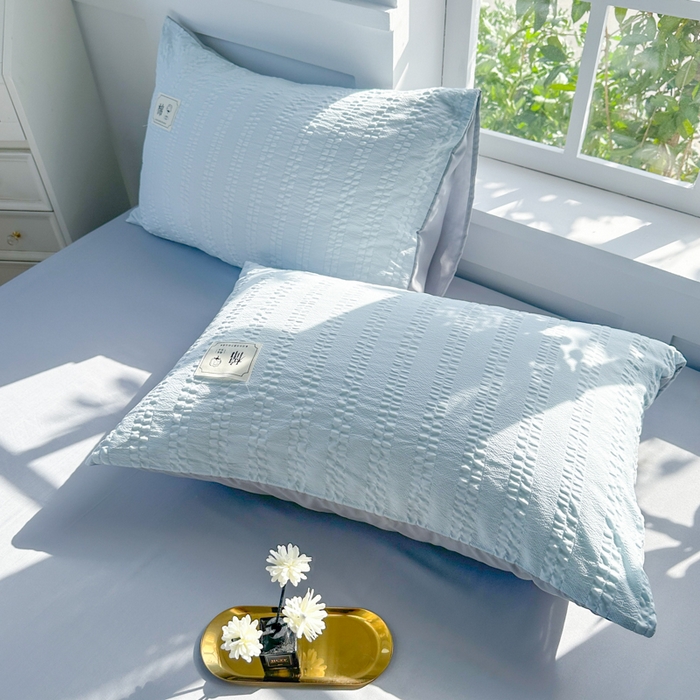 91家纺网 家纺一手货源 找家纺 （总）丞音家纺 2025新款A类亲肤棉泡泡纱棉麻纯色宿舍公寓学生三件套床笠床单四件套