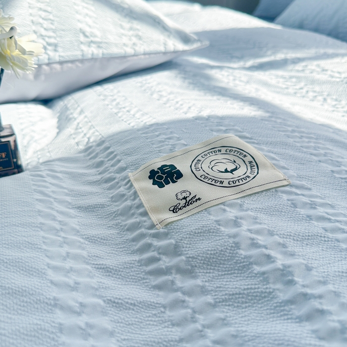 91家纺网 家纺一手货源 找家纺 （总）丞音家纺 2025新款A类亲肤棉泡泡纱棉麻纯色宿舍公寓学生三件套床笠床单四件套