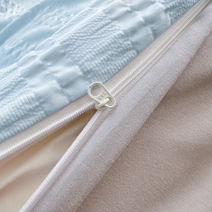 91家纺网 家纺一手货源 找家纺 丞音家纺 2025新款A类亲肤棉泡泡纱棉麻纯色宿舍公寓学生三件套床笠床单四件套 米兰-碧空蓝