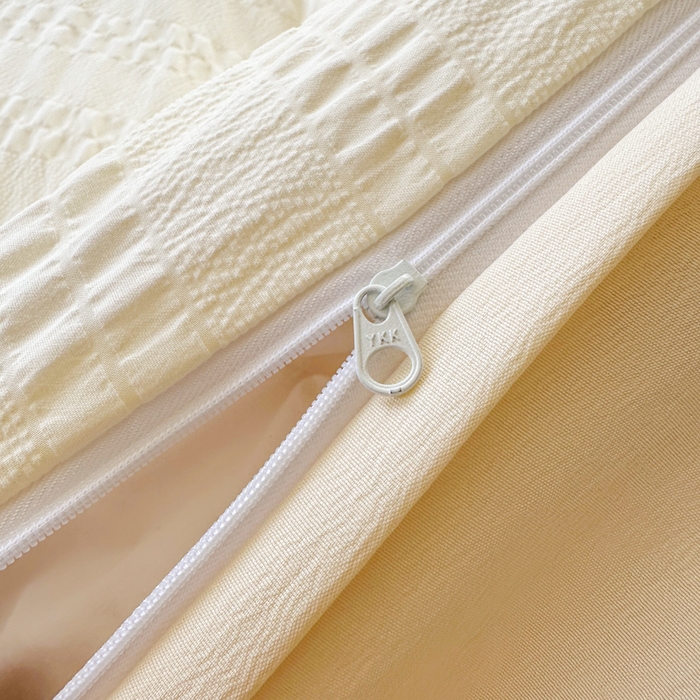 91家纺网 家纺一手货源 找家纺 丞音家纺 2025新款A类亲肤棉泡泡纱棉麻纯色宿舍公寓学生三件套床笠床单四件套 米兰-奶昔白