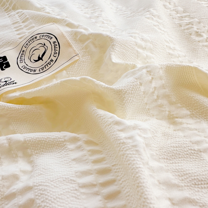 91家纺网 家纺一手货源 找家纺 丞音家纺 2025新款A类亲肤棉泡泡纱棉麻纯色宿舍公寓学生三件套床笠床单四件套 米兰-奶昔白