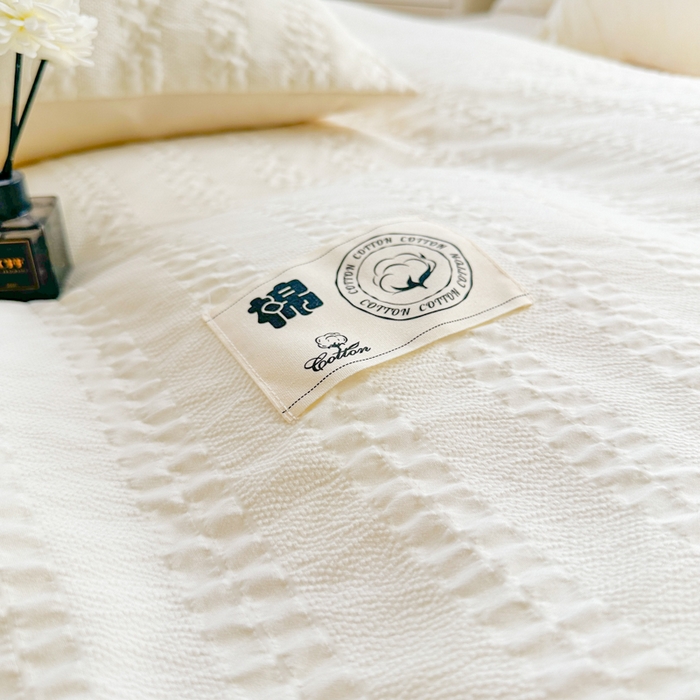 91家纺网 家纺一手货源 找家纺 丞音家纺 2025新款A类亲肤棉泡泡纱棉麻纯色宿舍公寓学生三件套床笠床单四件套 米兰-奶昔白