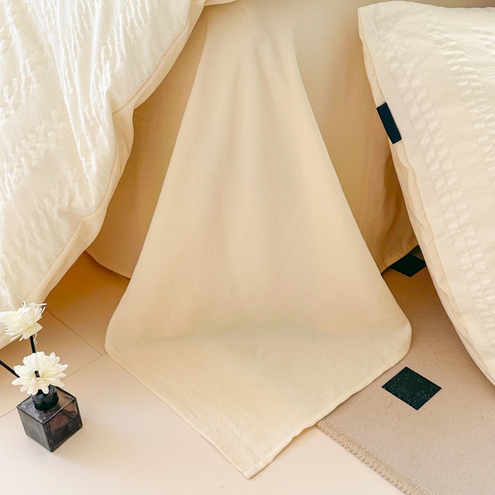 91家纺网 家纺一手货源 找家纺 丞音家纺 2025新款A类亲肤棉泡泡纱棉麻纯色宿舍公寓学生三件套床笠床单四件套 米兰-奶昔白