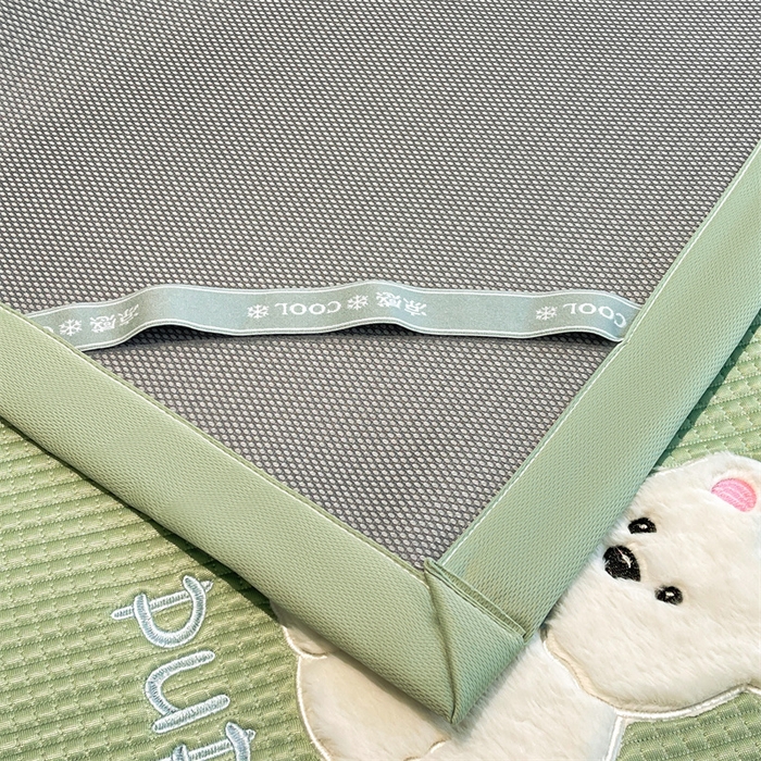 91家纺网 家纺一手货源 找家纺 喜居 2025新款中分子小奶汪刺绣凉席PE凉席 小奶汪-绿