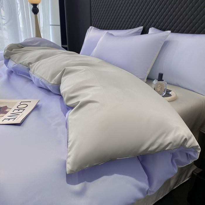 91家纺网 家纺一手货源 找家纺 爱彼家纺 2025夏季新款洛可可冰丝四件套（风格1） 洛可可-淡雅紫+浅灰