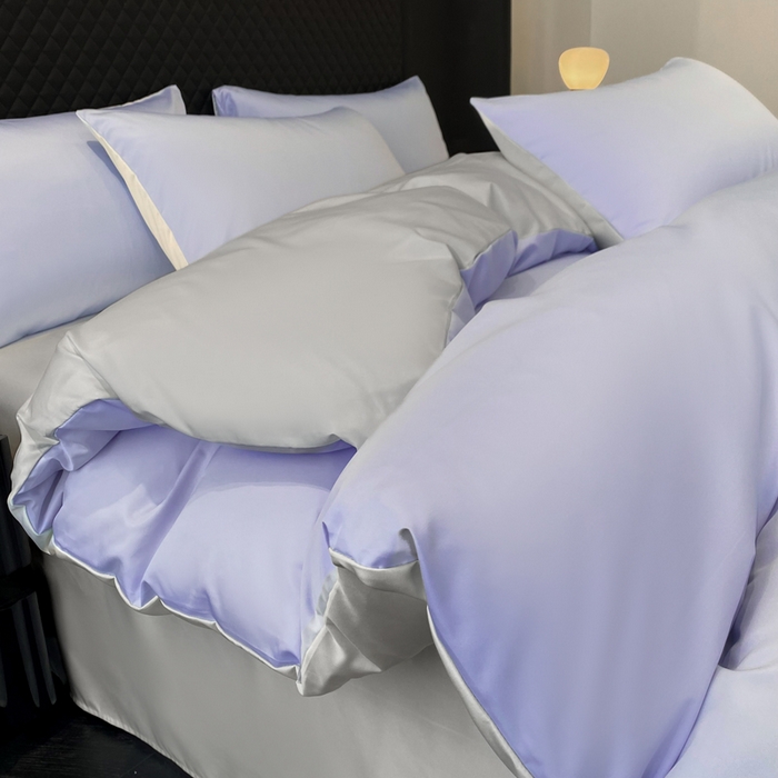 91家纺网 家纺一手货源 找家纺 爱彼家纺 2025夏季新款洛可可冰丝四件套（风格1） 洛可可-淡雅紫+浅灰