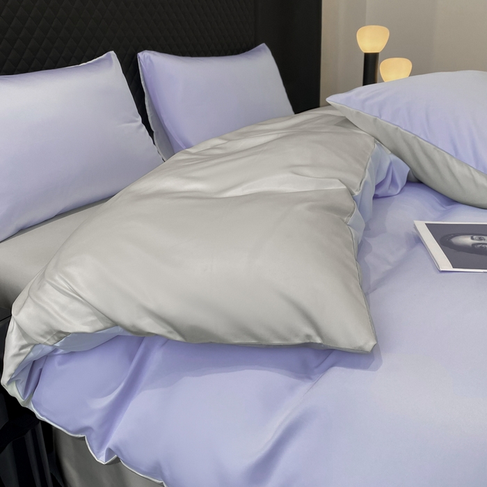 91家纺网 家纺一手货源 找家纺 爱彼家纺 2025夏季新款洛可可冰丝四件套（风格1） 洛可可-淡雅紫+浅灰