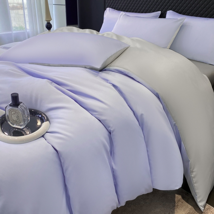 91家纺网 家纺一手货源 找家纺 爱彼家纺 2025夏季新款洛可可冰丝四件套（风格1） 洛可可-淡雅紫+浅灰