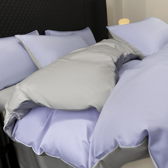 91家纺网 家纺一手货源 找家纺 爱彼家纺 2025夏季新款洛可可冰丝四件套（风格1） 洛可可-淡雅紫+浅灰