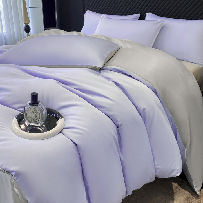 91家纺网 家纺一手货源 找家纺 爱彼家纺 2025夏季新款洛可可冰丝四件套（风格1） 洛可可-淡雅紫+浅灰