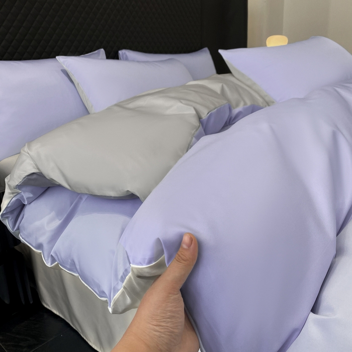 91家纺网 家纺一手货源 找家纺 爱彼家纺 2025夏季新款洛可可冰丝四件套（风格1） 洛可可-淡雅紫+浅灰