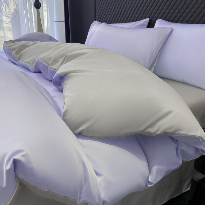 91家纺网 家纺一手货源 找家纺 爱彼家纺 2025夏季新款洛可可冰丝四件套（风格1） 洛可可-淡雅紫+浅灰