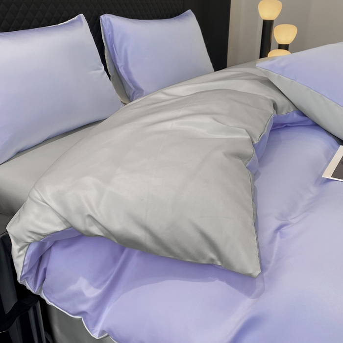 91家纺网 家纺一手货源 找家纺 爱彼家纺 2025夏季新款洛可可冰丝四件套（风格1） 洛可可-淡雅紫+浅灰