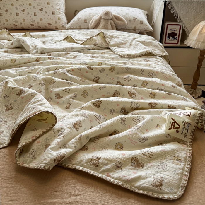 91家纺网 家纺一手货源 找家纺 星巴k家纺 2025新款春夏云感双层纱A类母婴级三角针夏被贝壳边夏凉被贝壳绣【可提供买家秀】 贝壳绣-狗狗日记