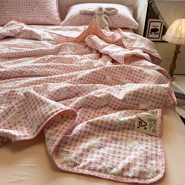 91家纺网 家纺一手货源 找家纺 星巴k家纺 2025新款春夏云感双层纱A类母婴级三角针夏被贝壳边夏凉被贝壳绣【可提供买家秀】 贝壳绣-猫咪晚宴