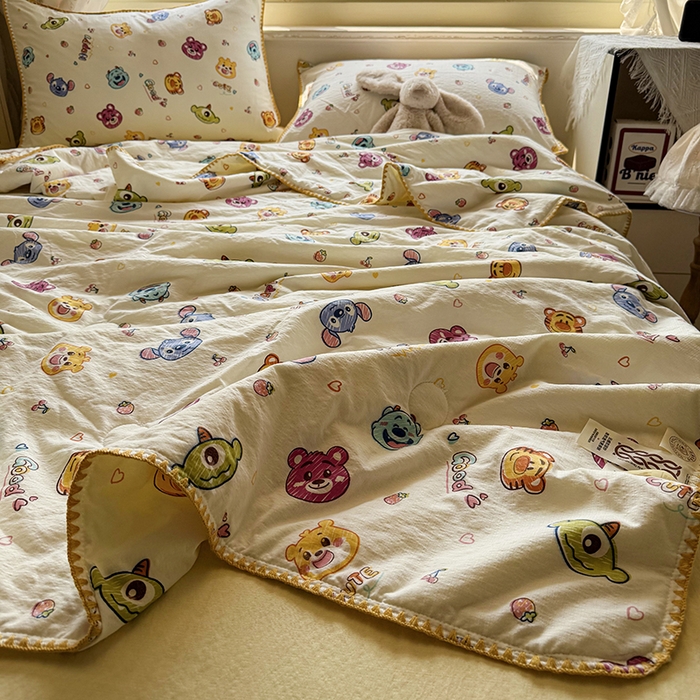 91家纺网 家纺一手货源 找家纺 星巴k家纺 2025新款春夏云感双层纱A类母婴级三角针夏被贝壳边夏凉被贝壳绣【可提供买家秀】 贝壳绣-维尼伙伴