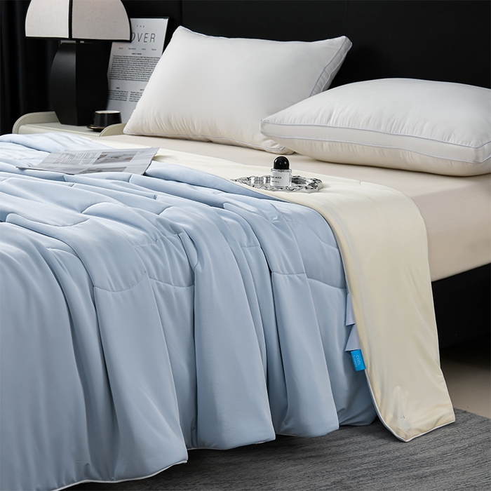 91家纺网 家纺一手货源 找家纺 预言家纺 2025新款A类锦纶凉感夏凉被被子被芯空调被 即刻凉感-浅蓝