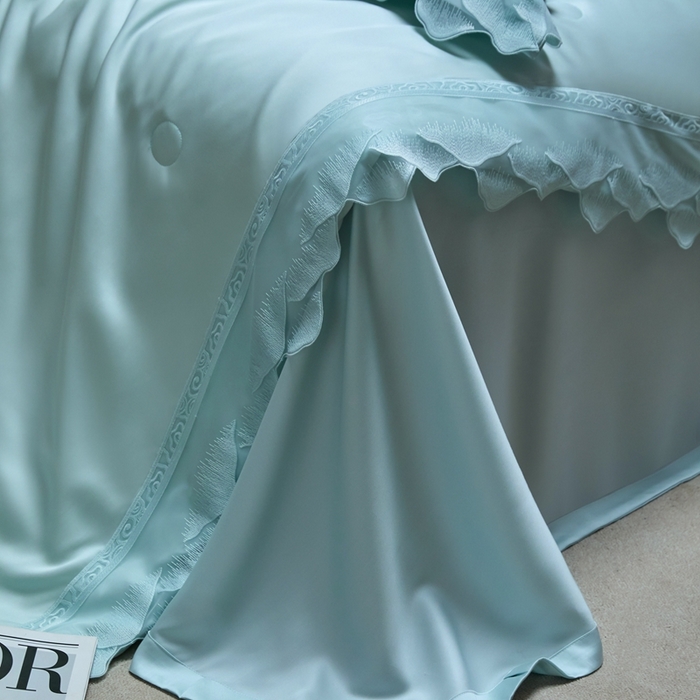 91家纺网 家纺一手货源 找家纺 时亿家居 2025新款80s兰精天丝夏被四件套 爱丽丝 爱丽丝 水绿