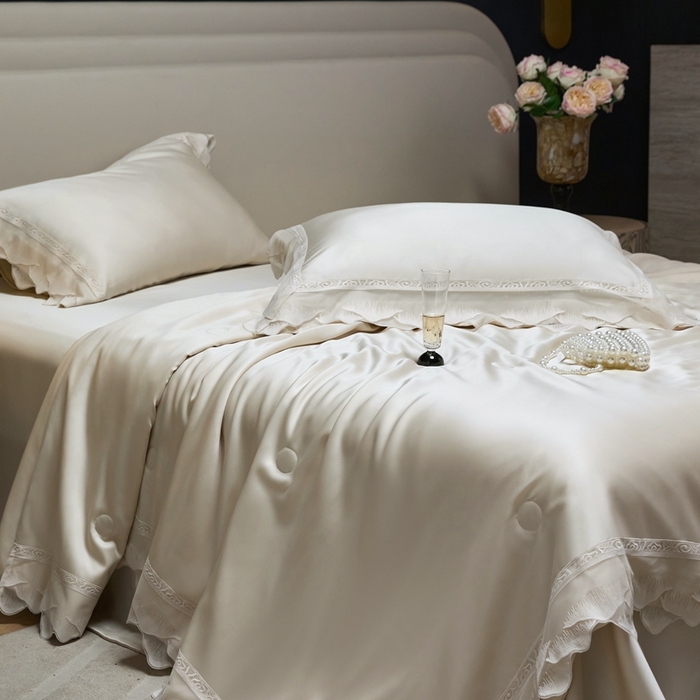 91家纺网 家纺一手货源 找家纺 时亿家居 2025新款80s兰精天丝夏被四件套 爱丽丝 爱丽丝 香槟